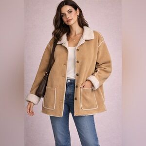 Alfred Dunner Beige Sherpa Jacket